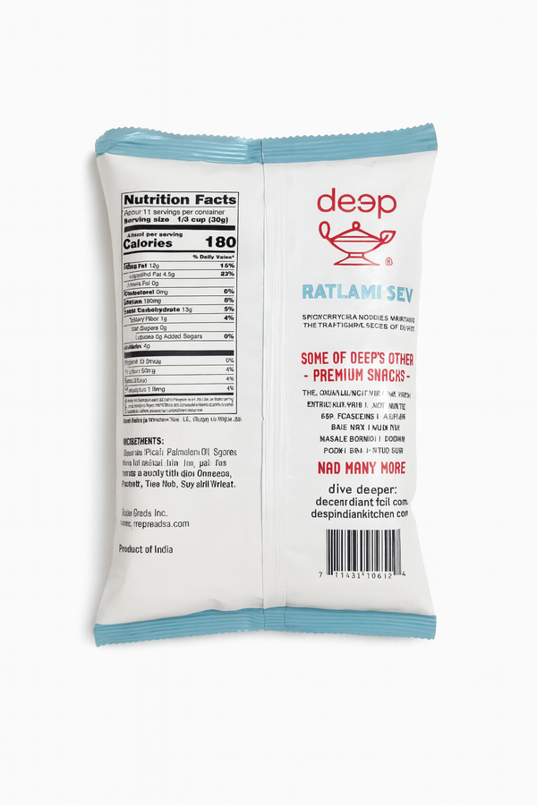 Deep Ratlami Sev 340g | Indian Namkeen Snack | Spicy Crunchy Sev Made with Gram (Chickpea) Flour, Ajwain & Red Chili