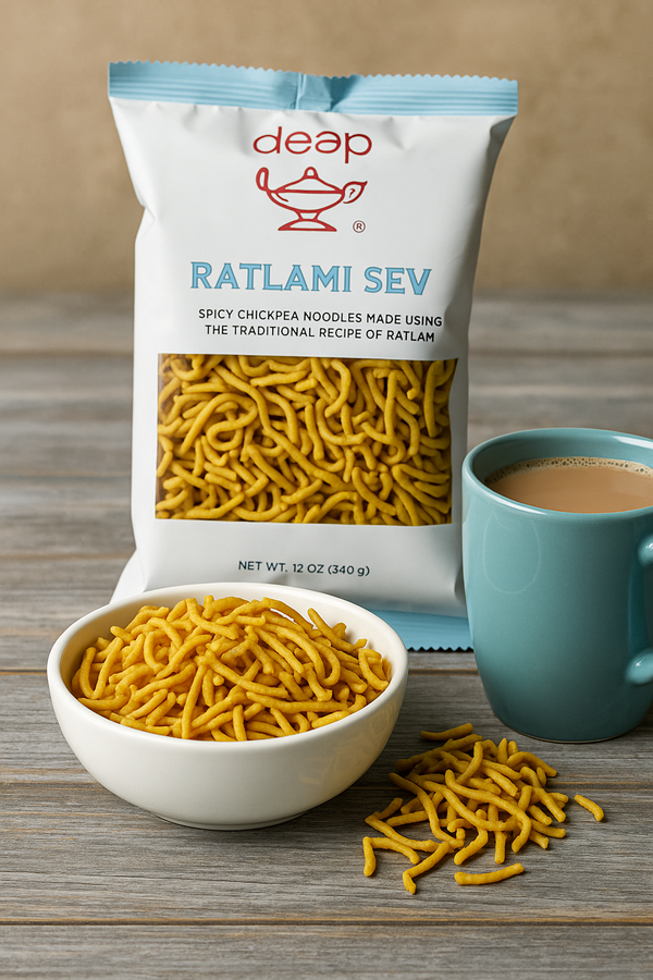Deep Ratlami Sev 340g | Indian Namkeen Snack | Spicy Crunchy Sev Made with Gram (Chickpea) Flour, Ajwain & Red Chili